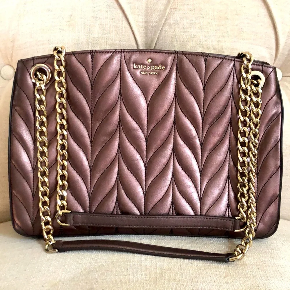 Beautiful bronze Kate Spade purse with gold chain handle - Picture 1 of 14